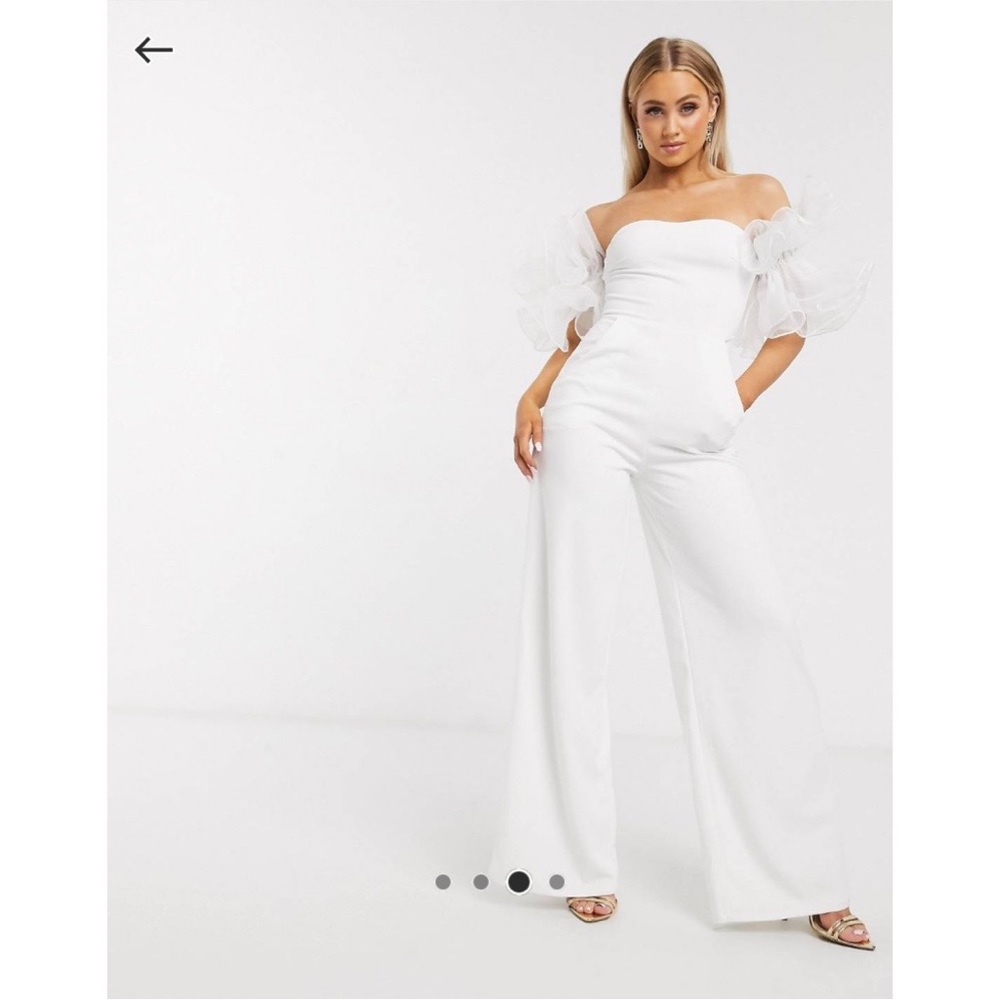ASOS Club L London Organza Sleeve Jumpsuit in White Size US6
